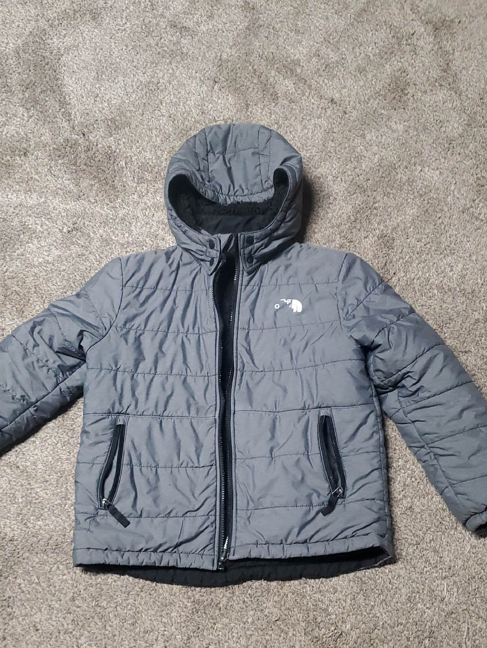 The North Face Gray Quilted Hooded Jacket